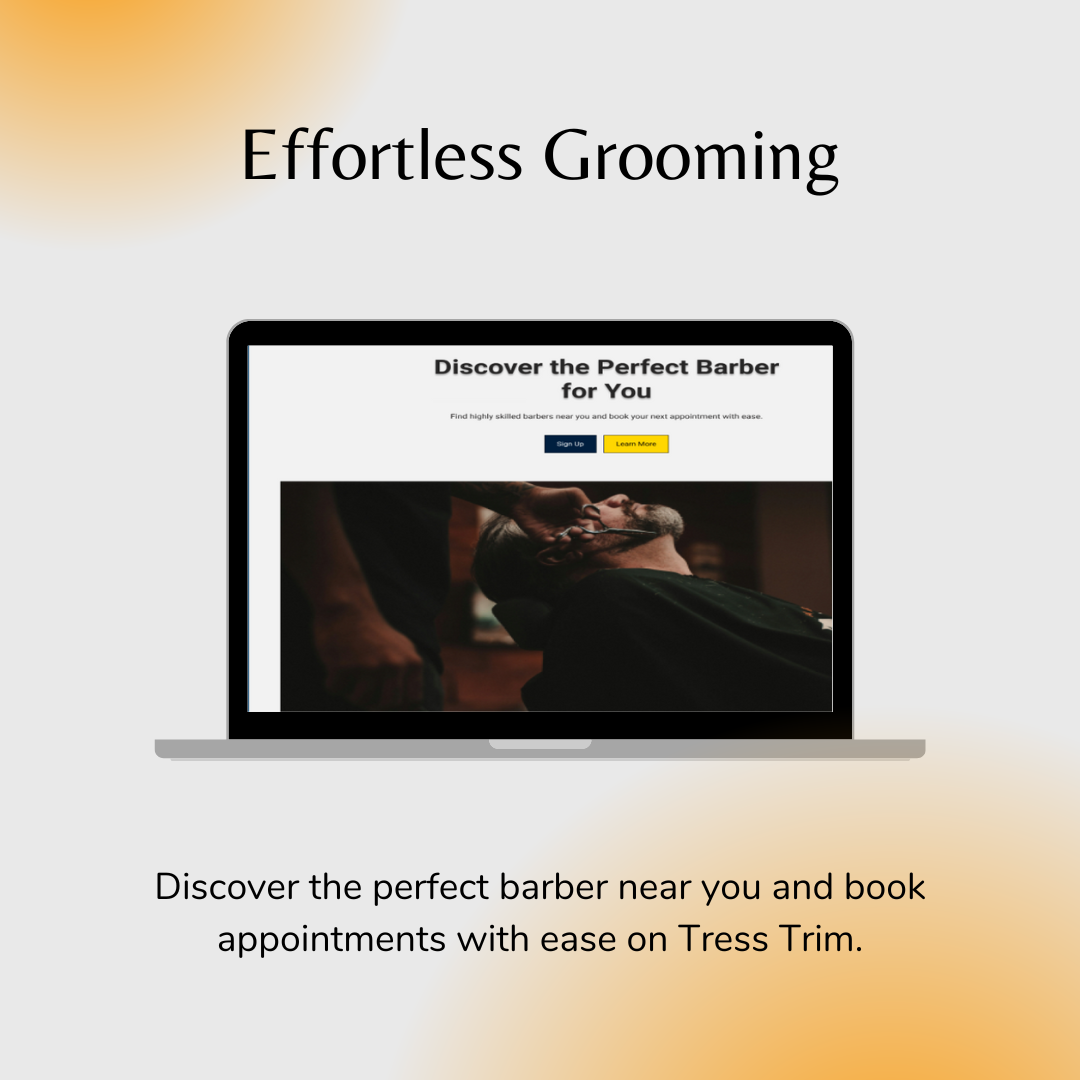 The Tress Trim app showcasing a clean, modern interface for barber services.