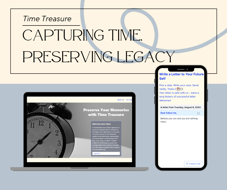 A screenshot of the Time Treasure application interface showcasing a memory with an image and text